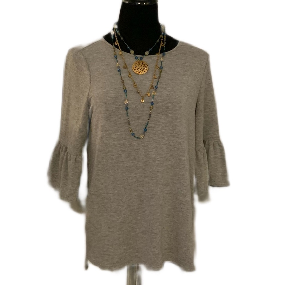 Adrianna Papell SZ S Gray Womens Knit 3/4 Bell Sleeve Pullover Shirt